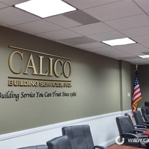 calico building services inc gold brushed and foam conference room sign orange county irvine