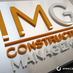 img construction management custom lobby sign orange county irvine